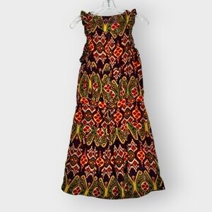 VTG‎ RAPSODIA Ikat Print Dress Size XXS Red Sleeveless Ruffle Bohemian Ethnic